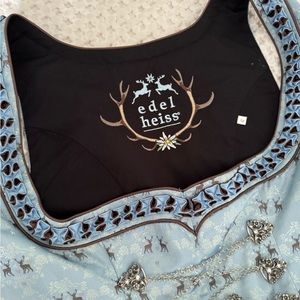 Dirndl , Bavarian long dress with apron, blouse and necklace